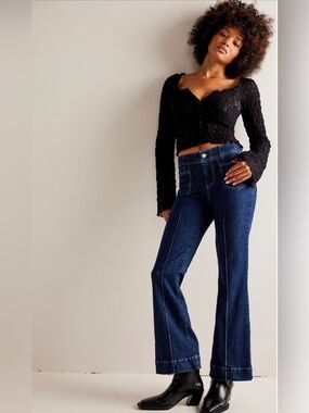 Free People Dark Blue Flared Leg Jeans